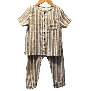Oliver And Rain 4T 2-Piece Lion Striped Gauze Shirt and Pant Set NWT